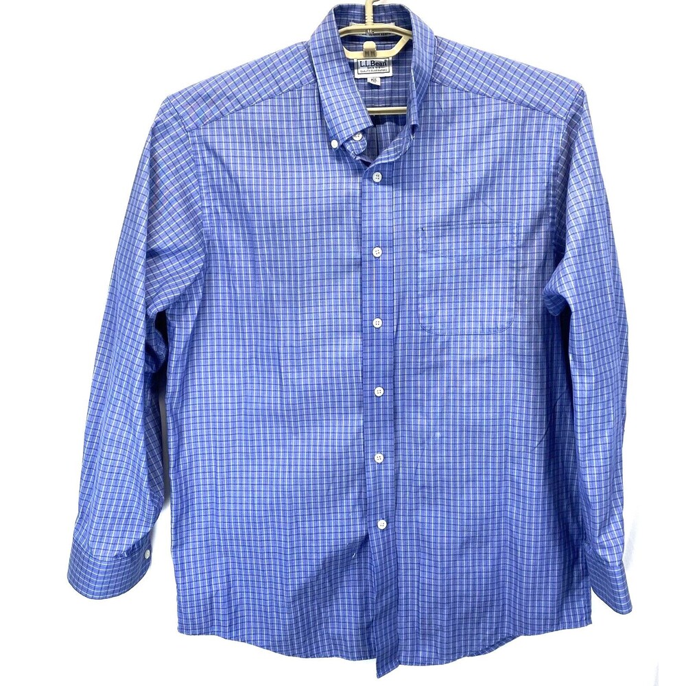 LL Bean Men Size 15.5-33 Casual Long Sleeve Work Dress Shirt Blue Check w/defect
